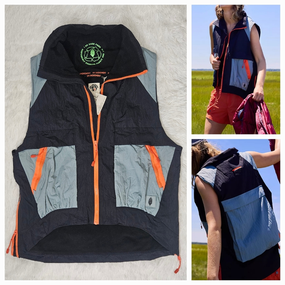 Free People FP Cares Know The Ropes Packable Utility Vest Black Combo